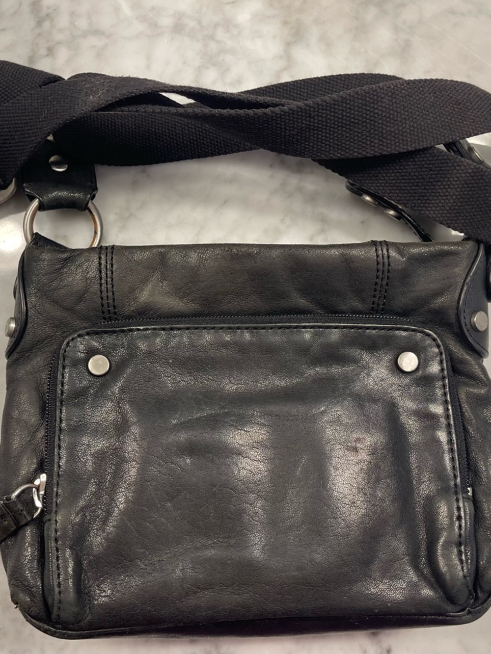 Ellington Eva Black Leather Crossbody Bag with Web Strap